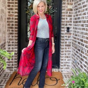 Cabi Red Floral Shirt Dress or Long Cardigan Small